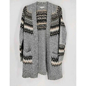 Maurices Longline Fair Isle Cardigan Heathered Gray Tan White Pockets XS